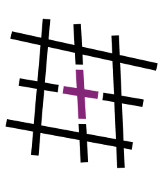 Logo - Gefängnisseelsorge, Gitter mit einem violetten Kreuz in der Mitte